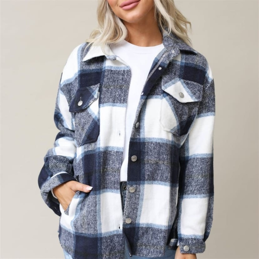 💙Navy Flannel Shacket